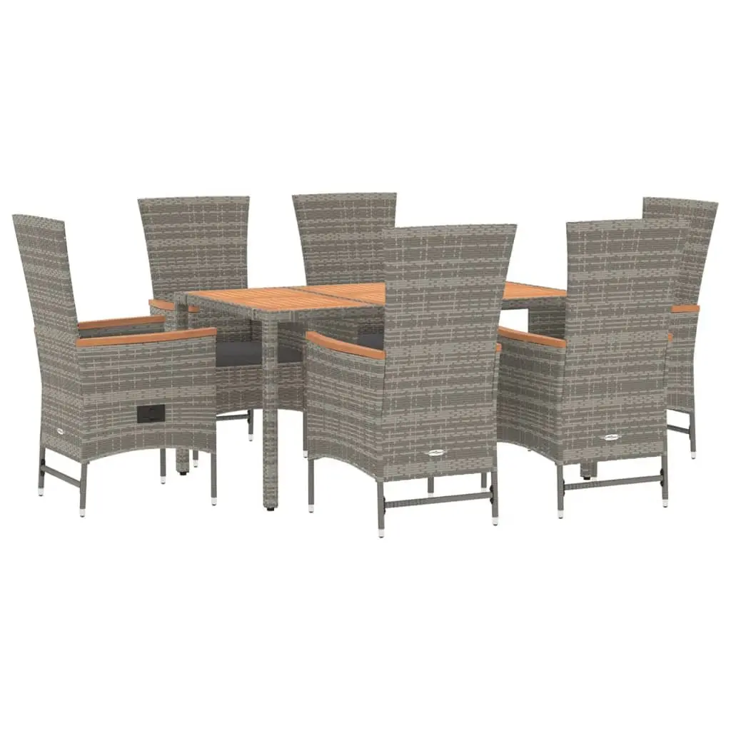 Garden Dining Set PE Rattan 7 Piece Outdoor Furniture Grey Chairs Table Cushions