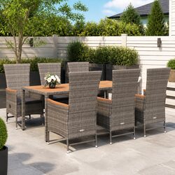 7 Piece Garden Dining Set with Grey Cushions for Outdoor Use