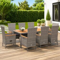 9-Piece Grey Garden Dining Set with Comfortable Cushions