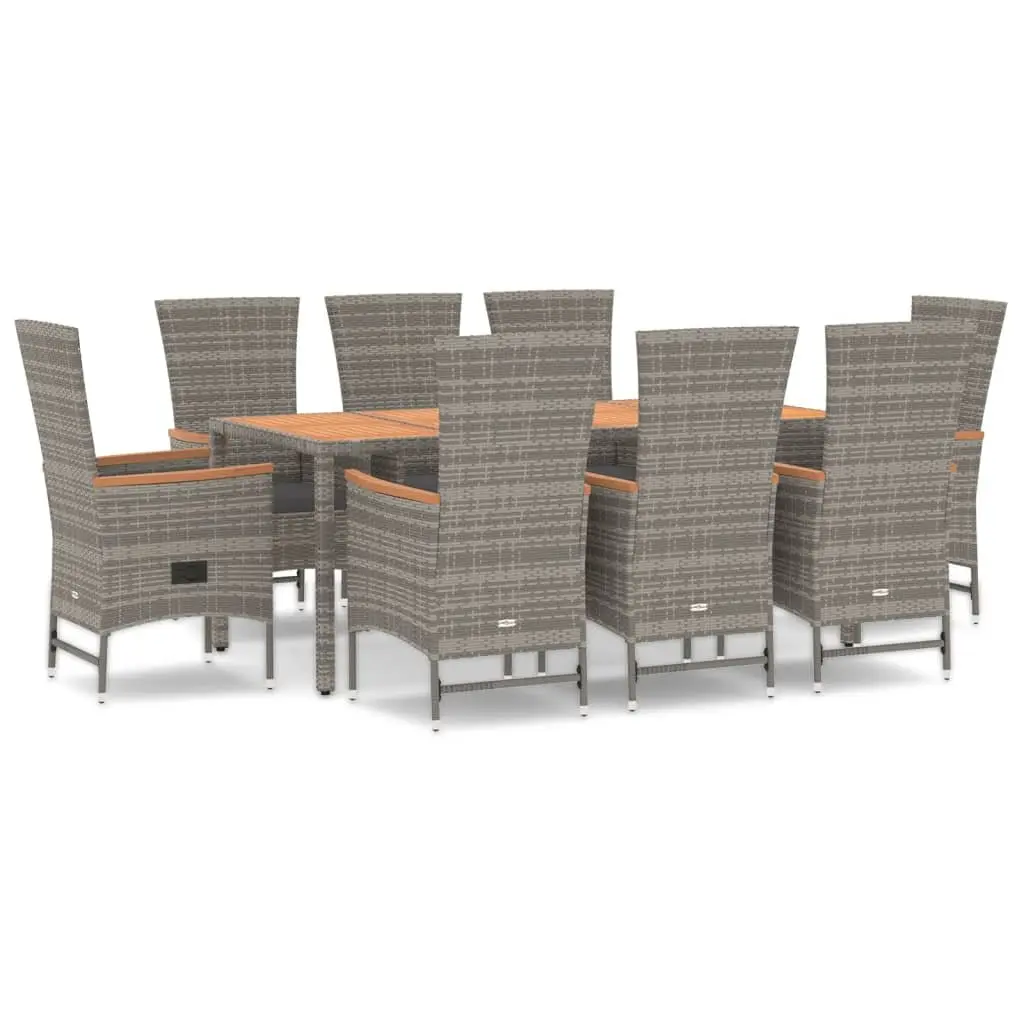Garden Dining Set 9 Piece Outdoor Patio Furniture Grey Poly Rattan with Cushions