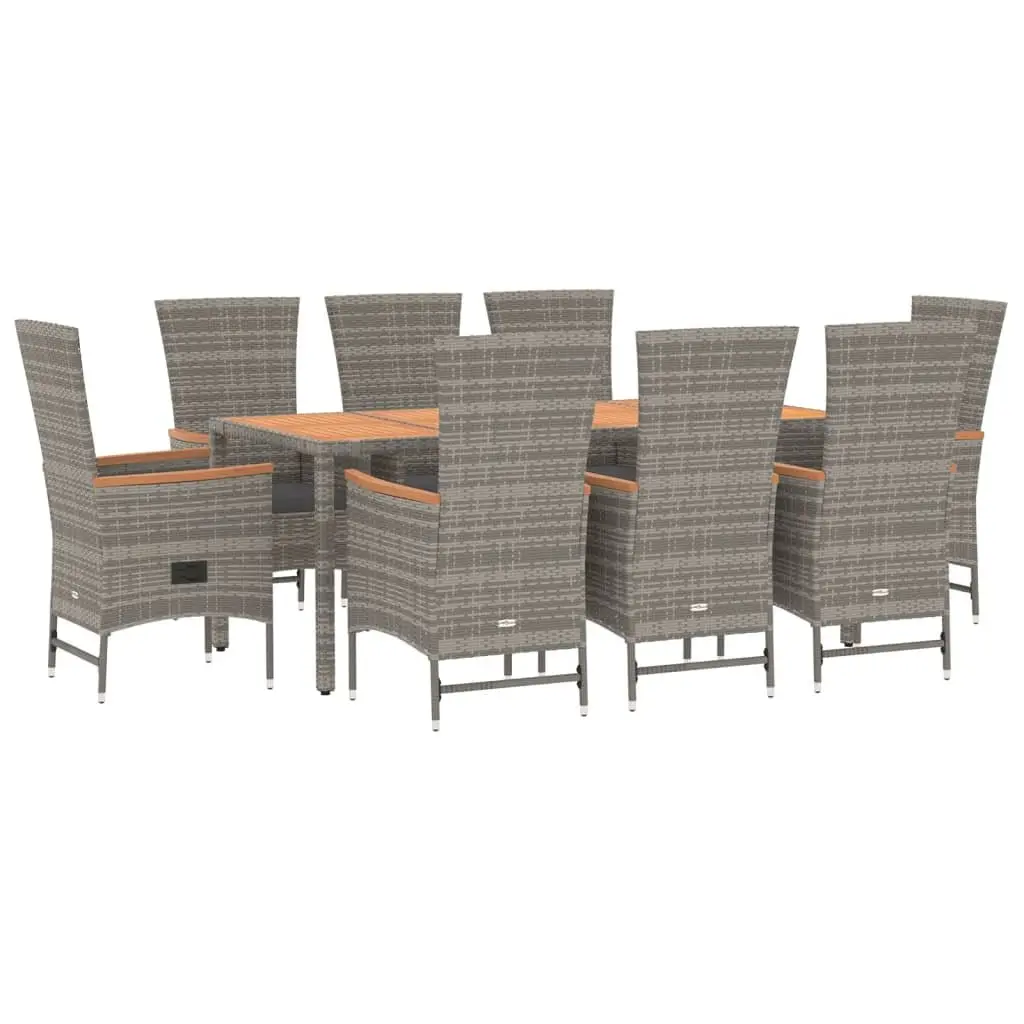 Garden Dining Set 9 Piece Outdoor Patio Furniture Grey Poly Rattan with Cushions