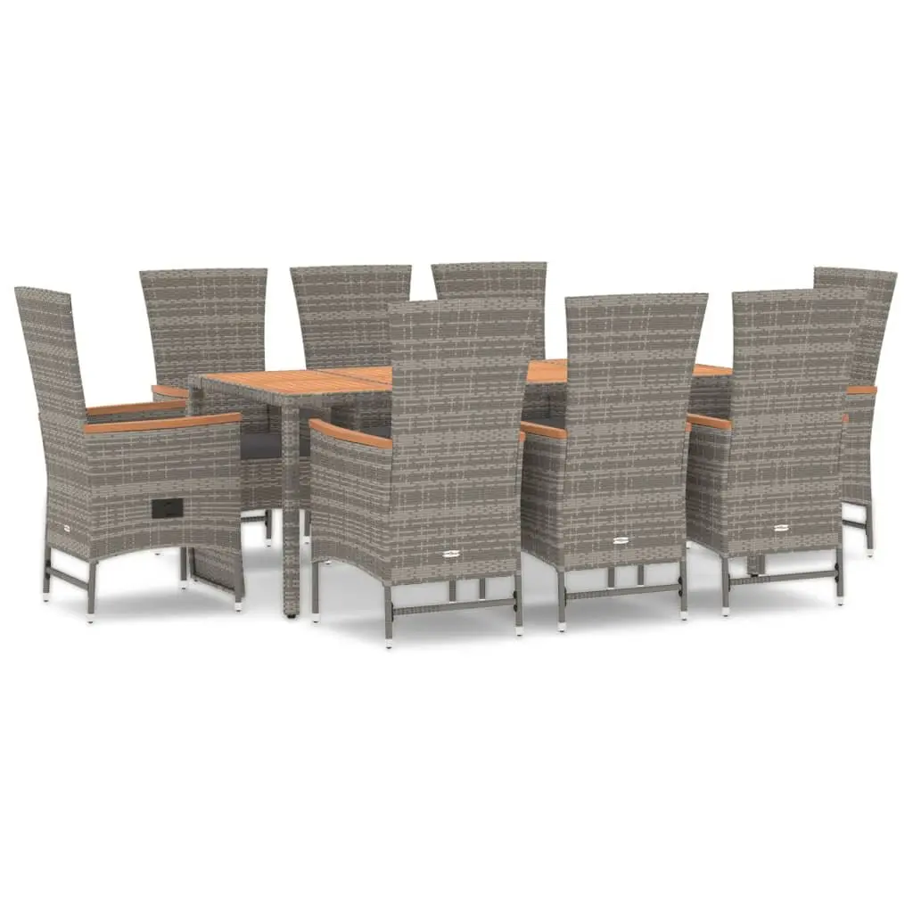 9 Piece Outdoor Garden Dining Set PE Rattan Steel Frame Grey