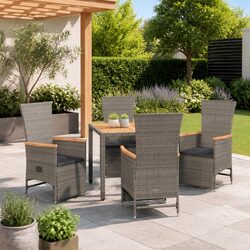 Stylish Outdoor Garden Dining Set with Cushions - Grey Rattan