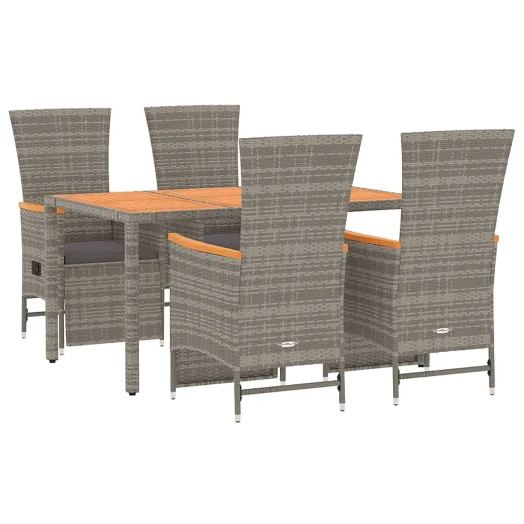 5 Piece Garden Dining Set PE Rattan Powder-Coated Steel Grey
