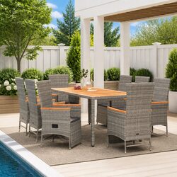 Durable 9 Piece Grey Rattan Garden Dining Set