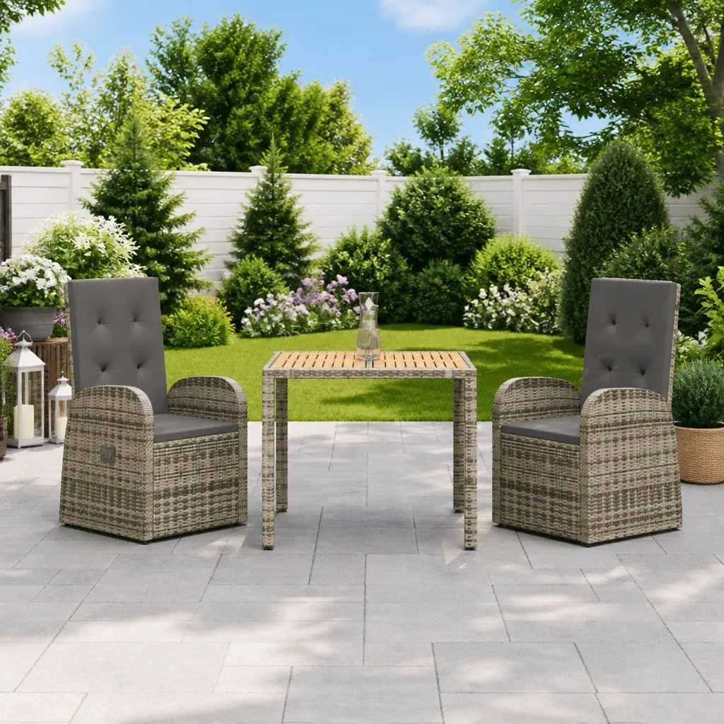 3 Piece Garden Dining Set with Grey Rattan