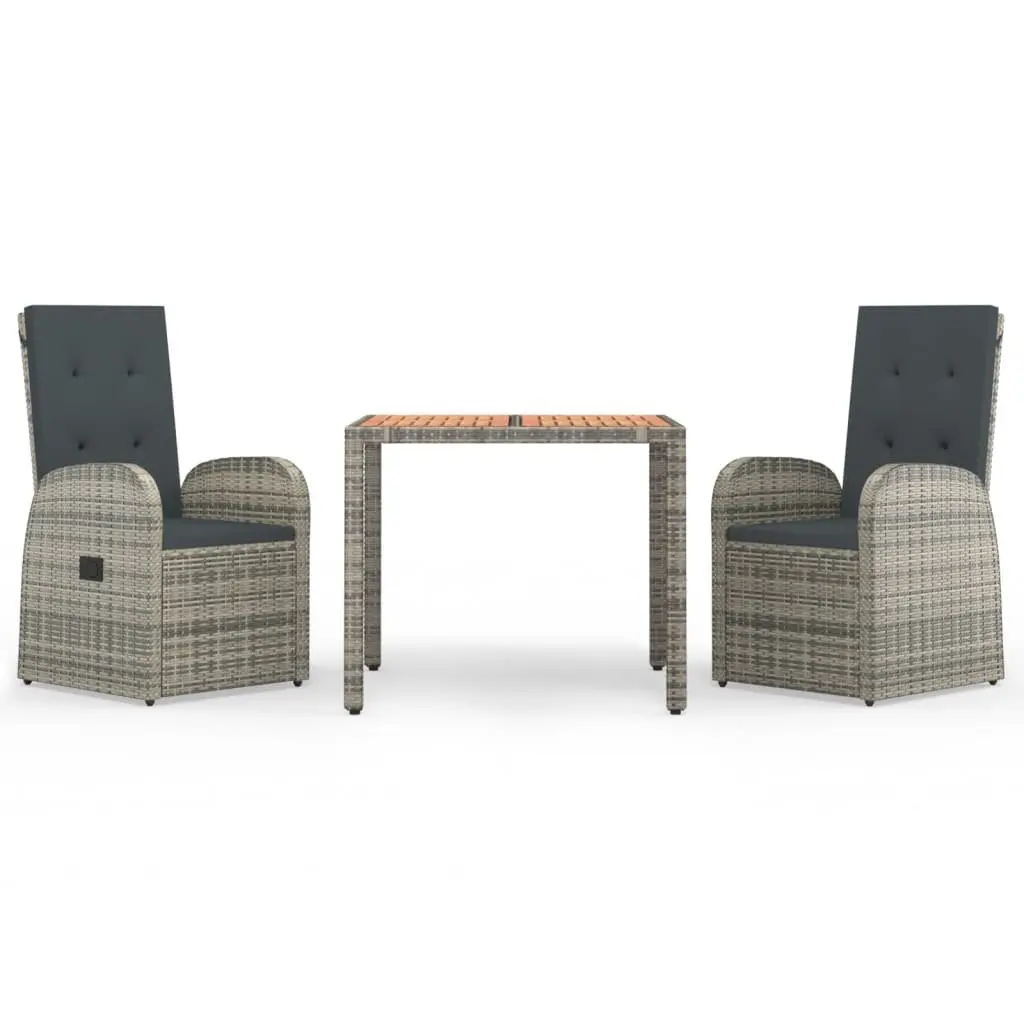 3 Piece Garden Dining Set with Grey Rattan