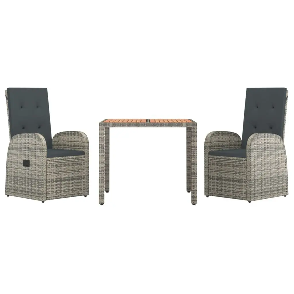 3 Piece Garden Dining Set with Grey Rattan