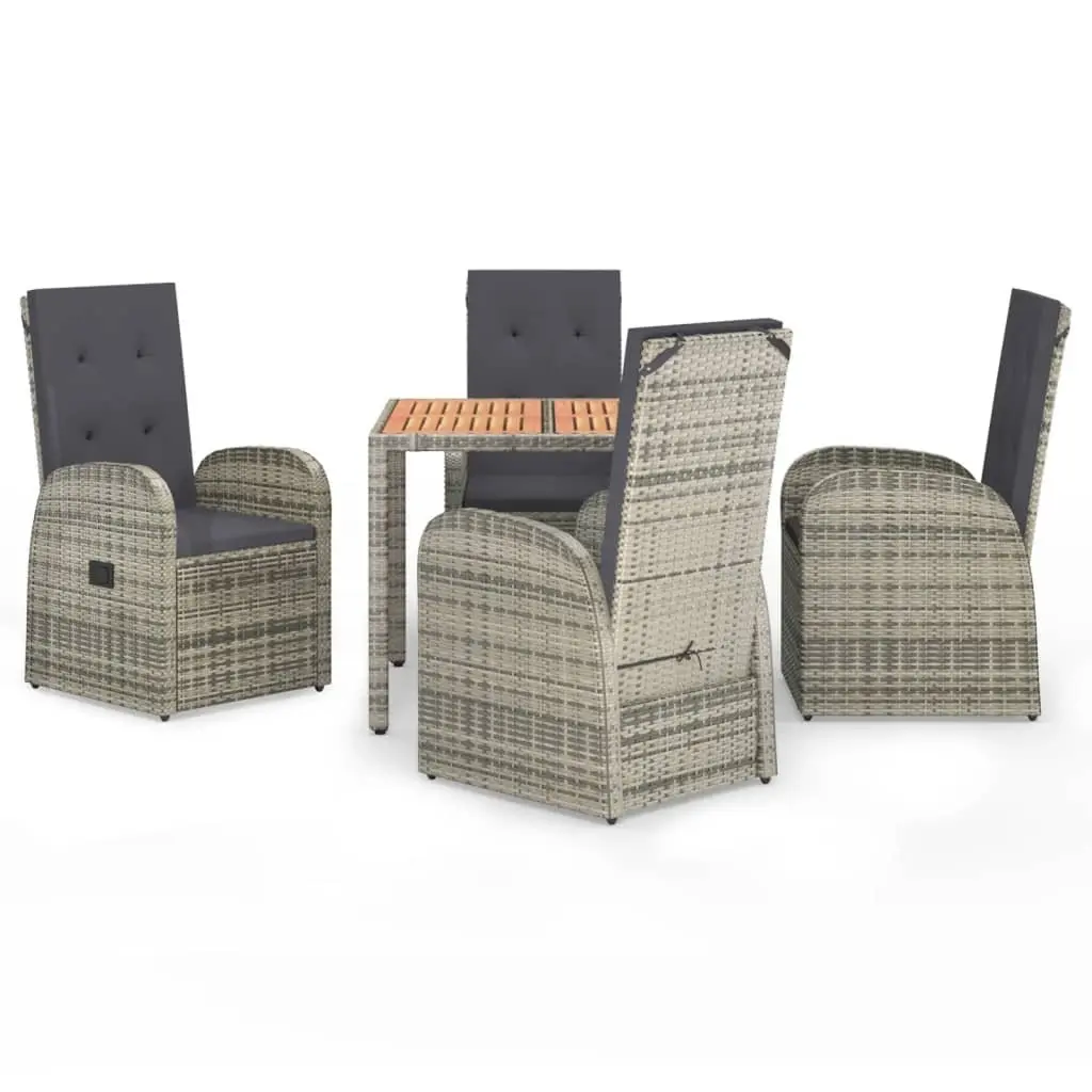 Garden Dining Set PE Rattan Powder-coated Steel 5 Piece Grey Outdoor Furniture Table Chairs