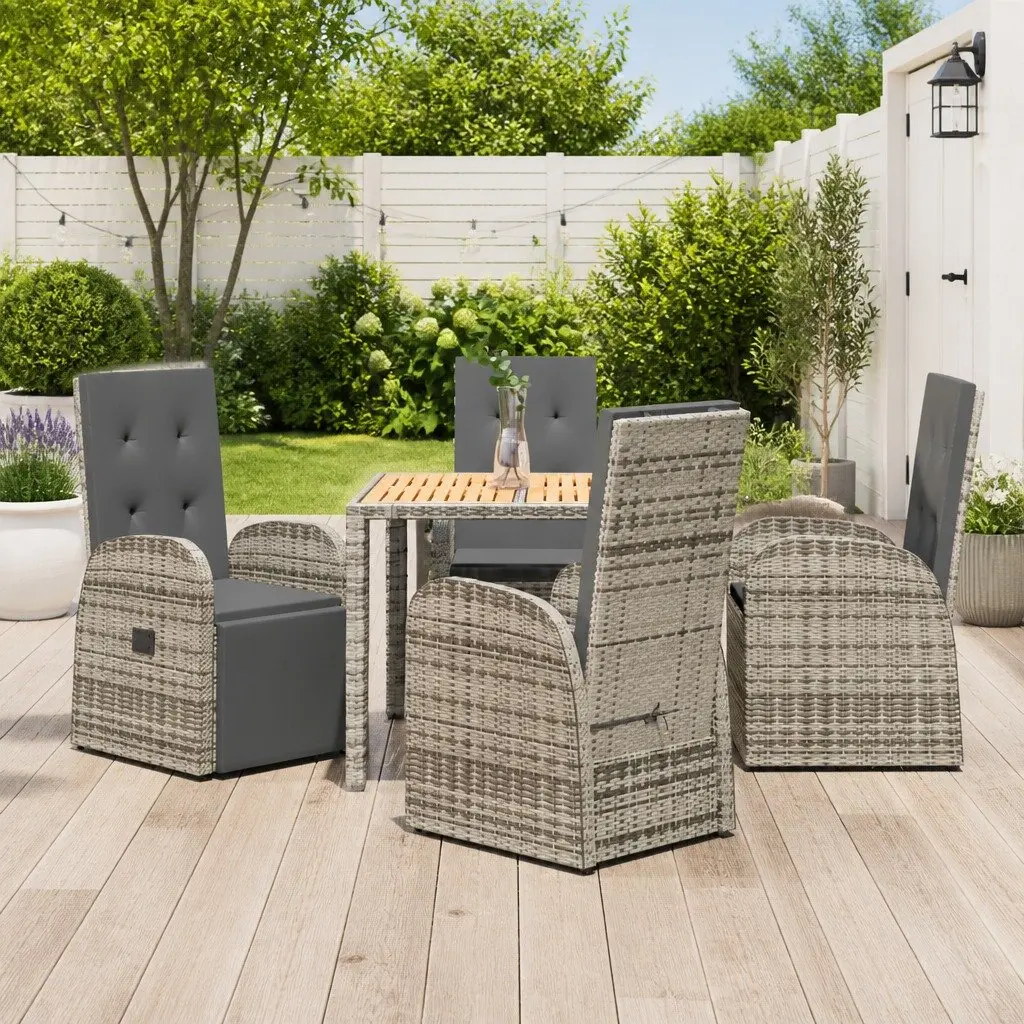 5 Piece Outdoor Dining Set with Grey Rattan