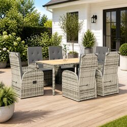 Durable 7 Piece Garden Dining Set in Grey Rattan
