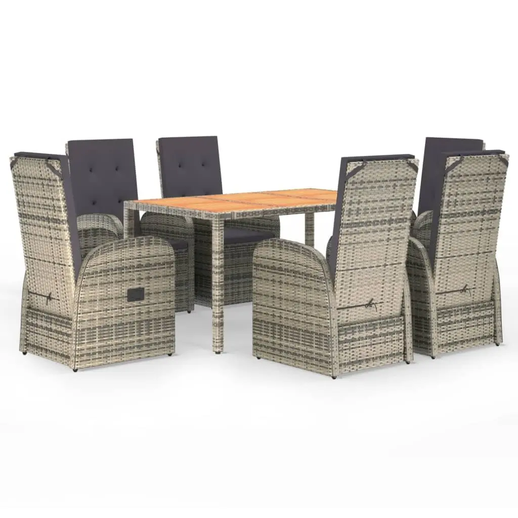 7 Piece Garden Dining Set PE Rattan Powder Coated Steel Grey Outdoor Furniture