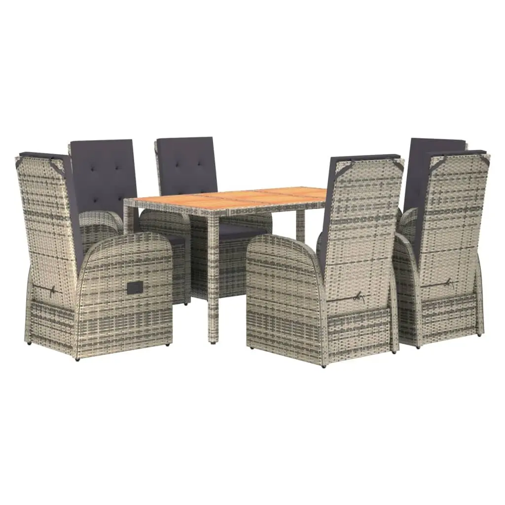 7 Piece Garden Dining Set PE Rattan Powder Coated Steel Grey Outdoor Furniture