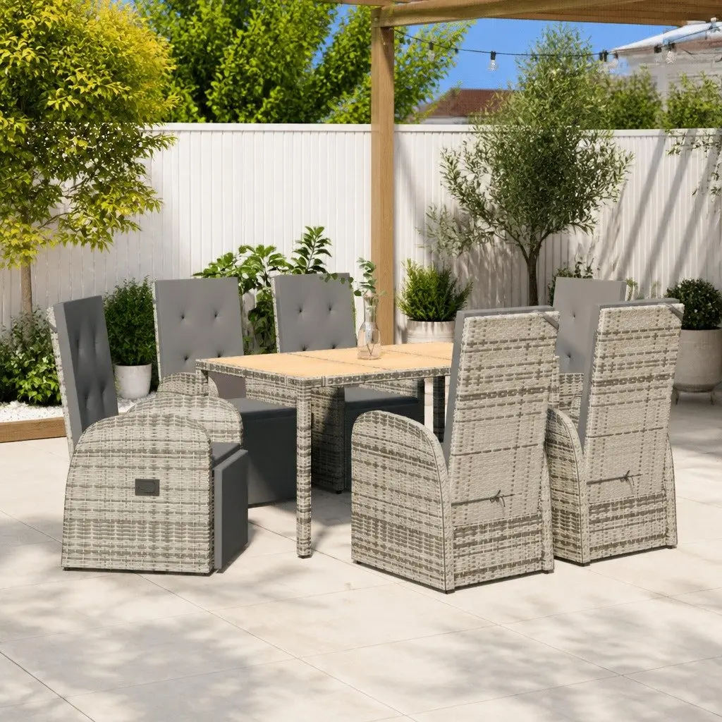 Grey 7-Piece Outdoor Dining Set with Durable Rattan Chairs
