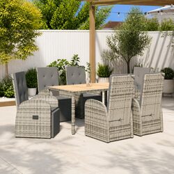 Grey 7-Piece Outdoor Dining Set with Durable Rattan Chairs