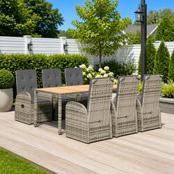 Stylish 7 Piece Grey Rattan Garden Dining Set with Cushions