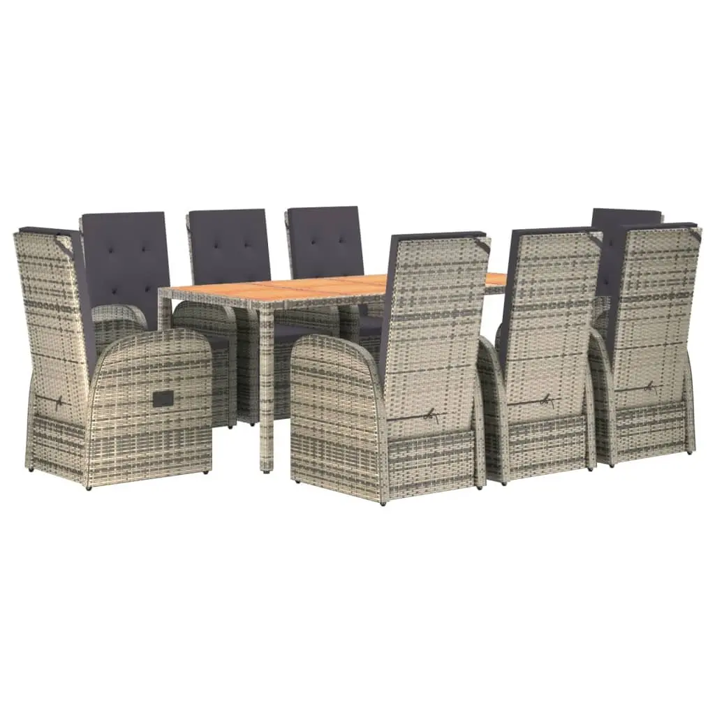 9 Piece Grey Poly Rattan Garden Dining Set