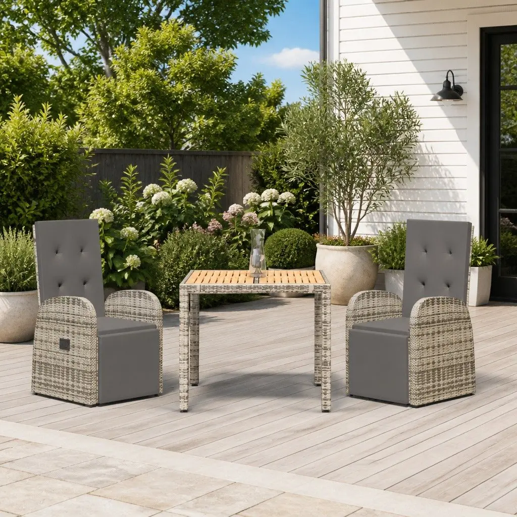 3 Piece Garden Dining Set with Reclining Chairs