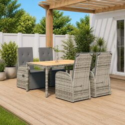 Grey Rattan 5 Piece Garden Dining Set with Cushions