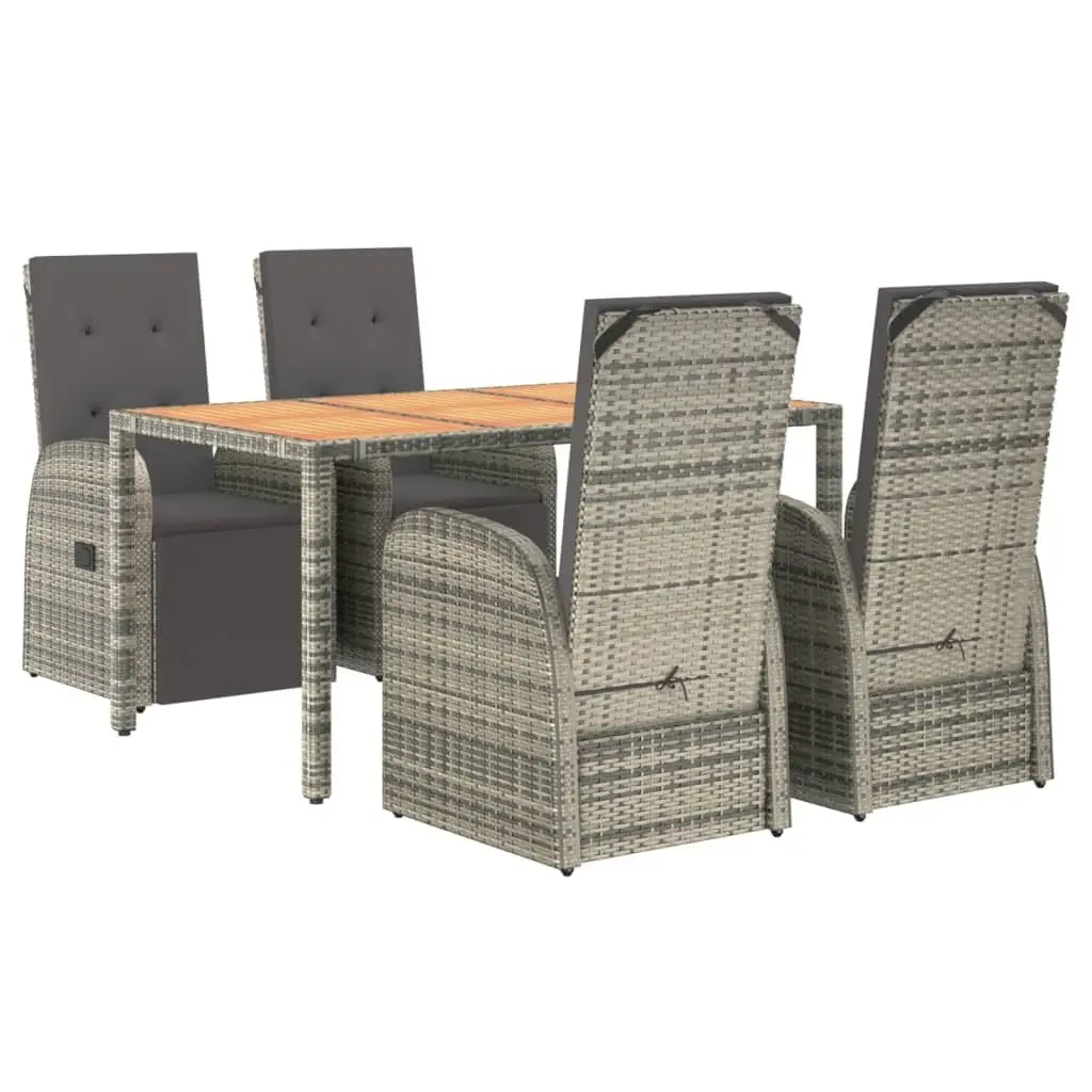 5 Piece Garden Dining Set PE Rattan Powder Coated Steel Grey with Cushions