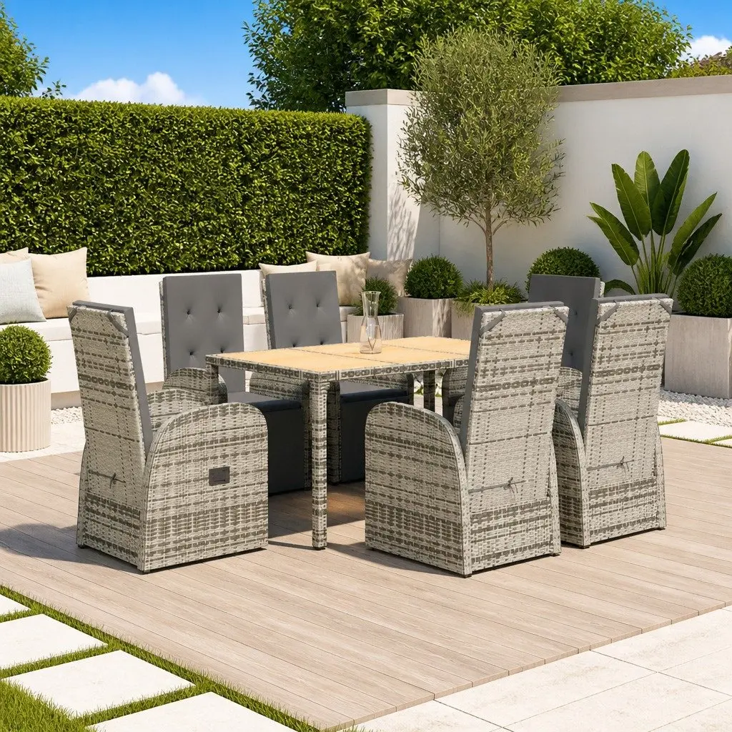 7 Piece Outdoor Dining Set with Cushions in Grey