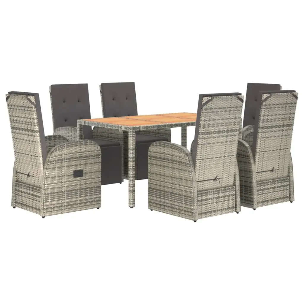 7 Piece Outdoor Dining Set with Cushions in Grey