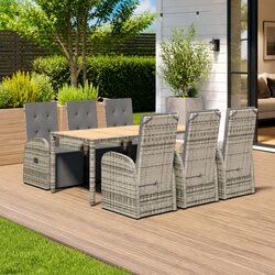 7-Piece Grey Rattan Garden Dining Set with Adjustable Chairs