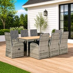 Sturdy 9 Piece Garden Dining Set with Grey Cushions