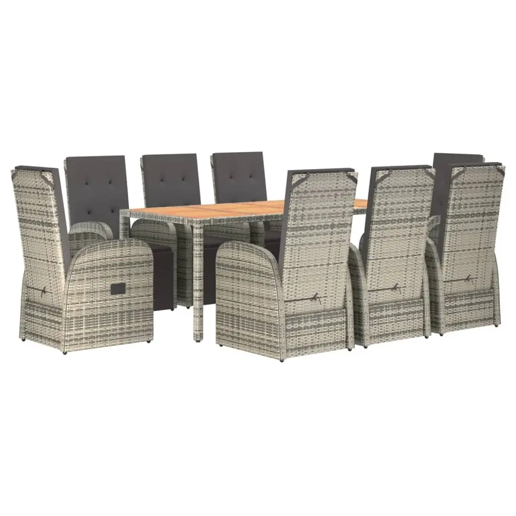 9 Piece Garden Dining Set with Grey Cushions