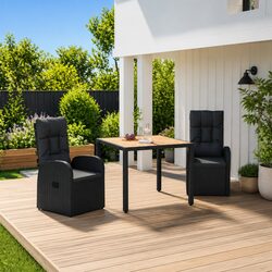 Black Poly Rattan Garden Dining Set - 3 Pieces
