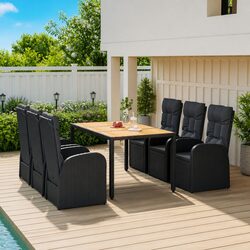 7 Piece Rattan Garden Dining Set with Cushions, Black