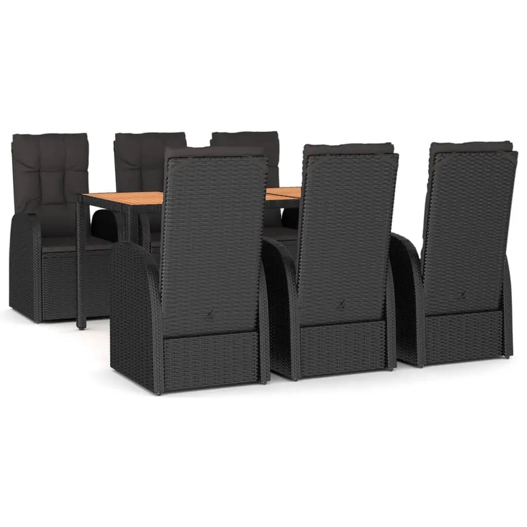 7 Piece Outdoor Dining Set PE Rattan Powder-coated Steel Black