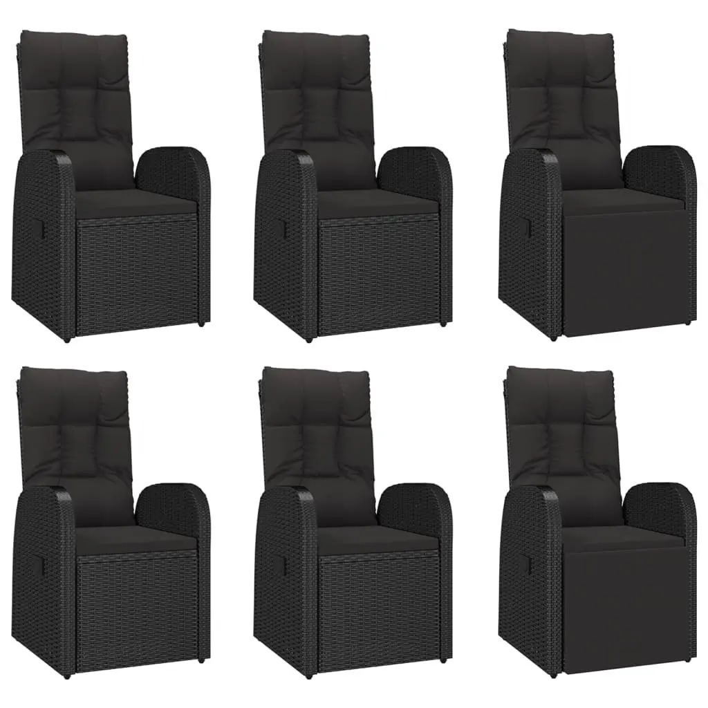 7 Piece Outdoor Dining Set PE Rattan Black Cushions