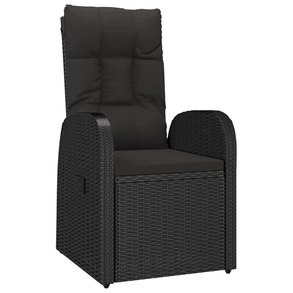 7 Piece Outdoor Dining Set PE Rattan Black Cushions
