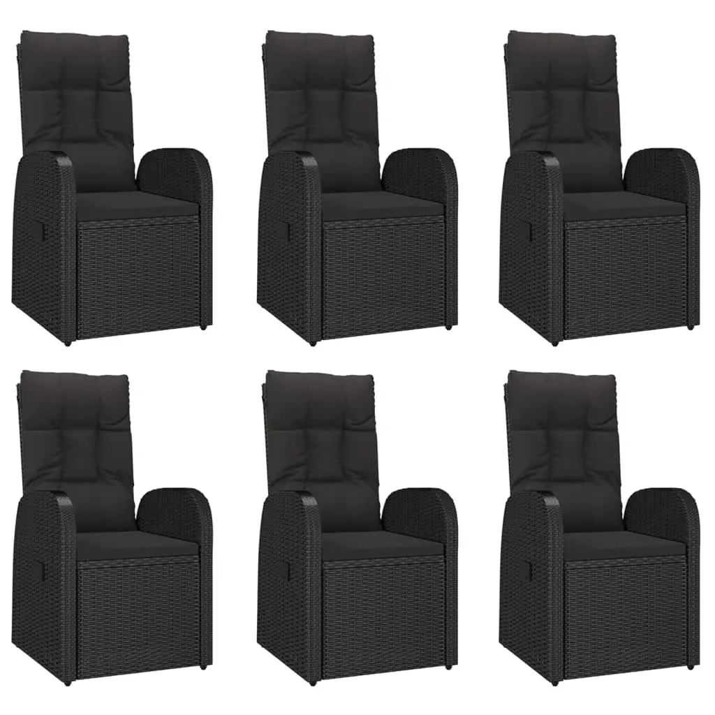 Garden Dining Table Chairs Set 7 Piece Black Poly Rattan with Cushions