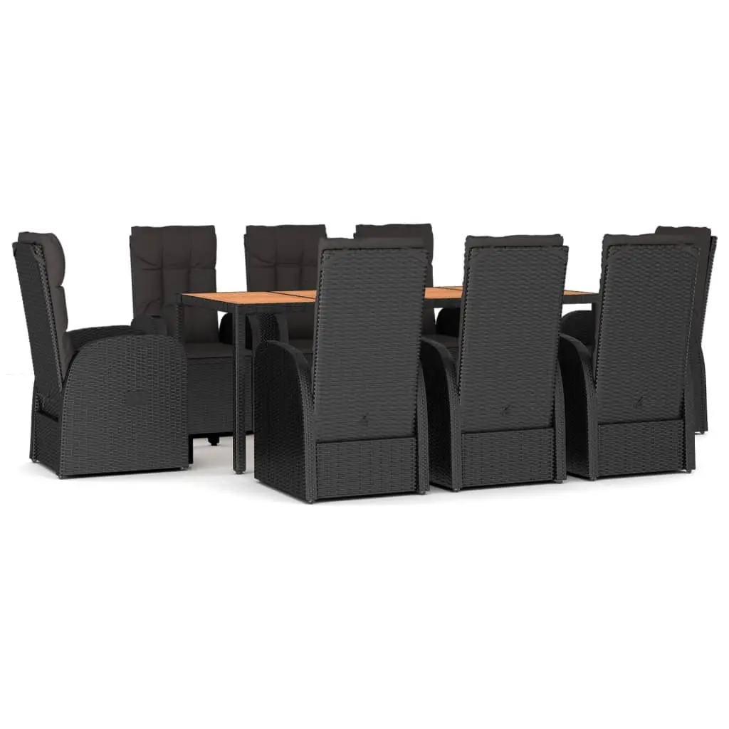 9 Piece Black Poly Rattan Outdoor Dining Set