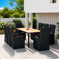 Sturdy 9-Piece Outdoor Patio Dining Set in Black PE Rattan