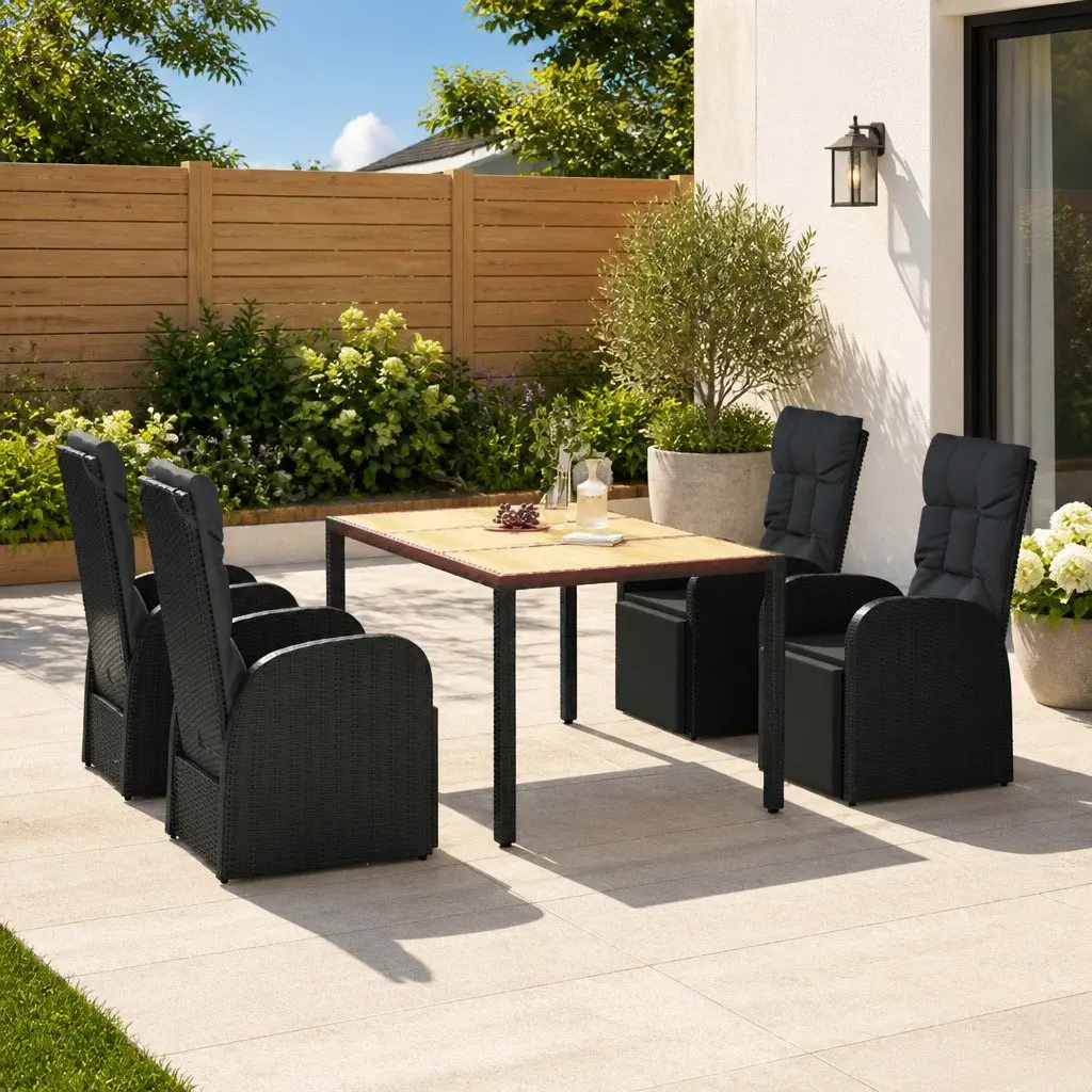 5 Piece Black Poly Rattan Outdoor Dining Set