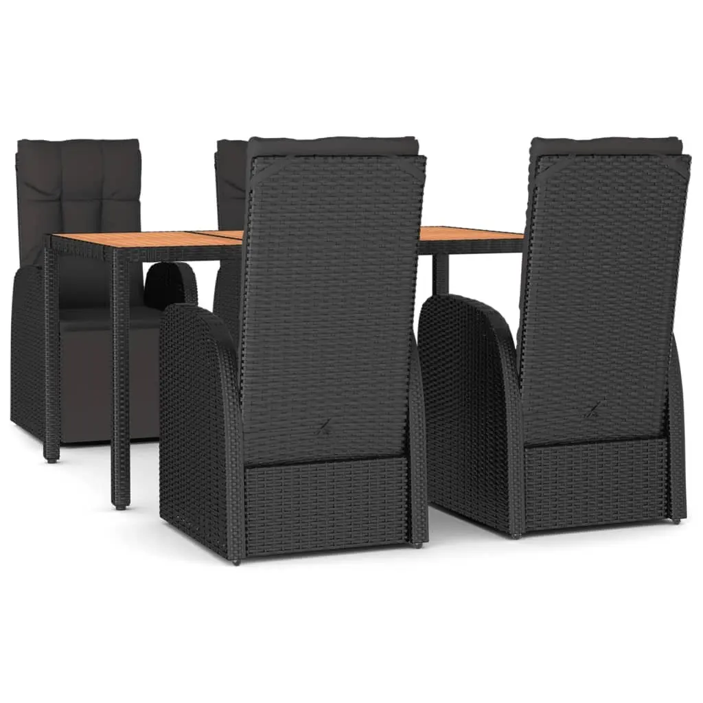 5 Piece Black Poly Rattan Outdoor Dining Set
