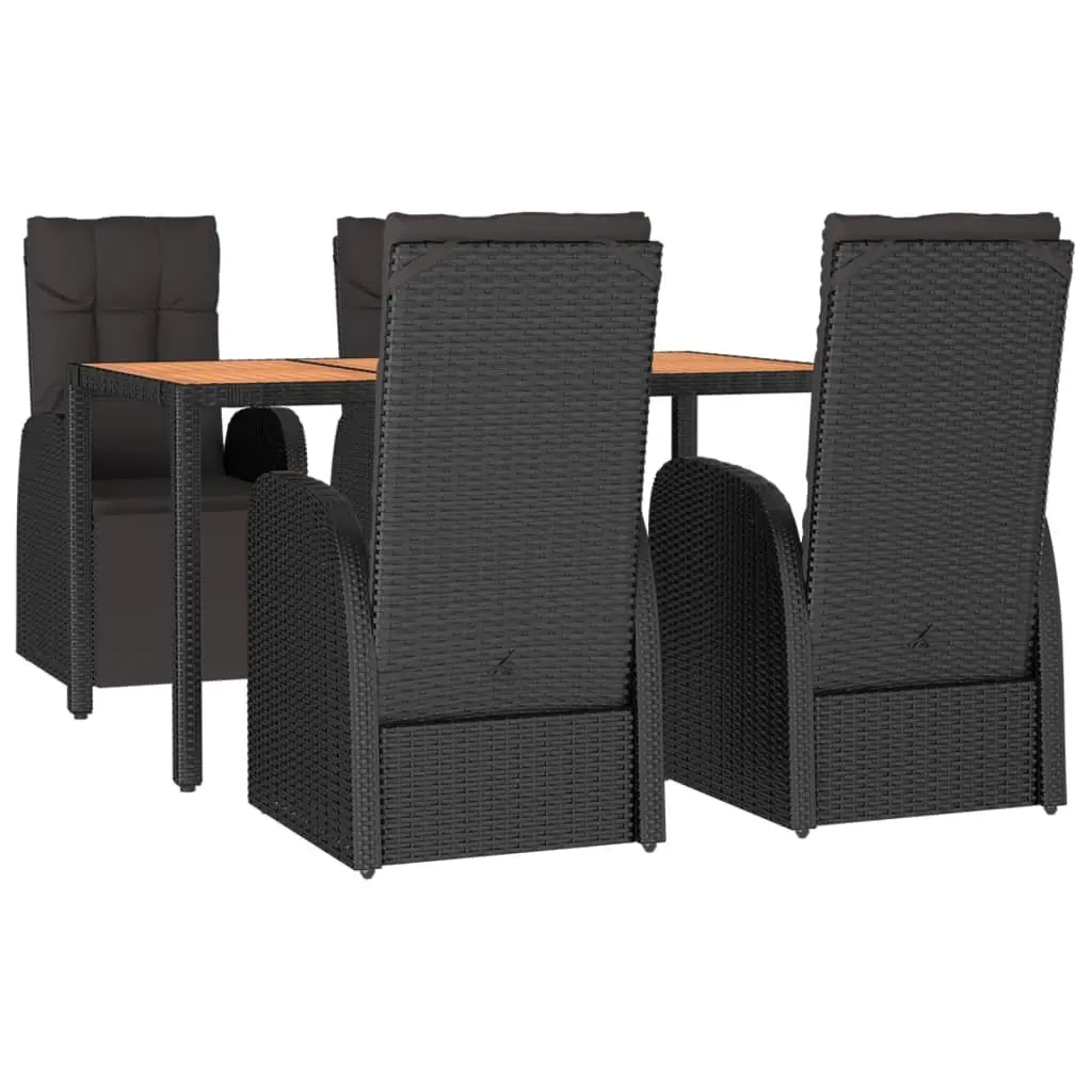 5 Piece Black Poly Rattan Outdoor Dining Set