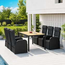 Sturdy 7 Piece Black Poly Rattan Garden Dining Set