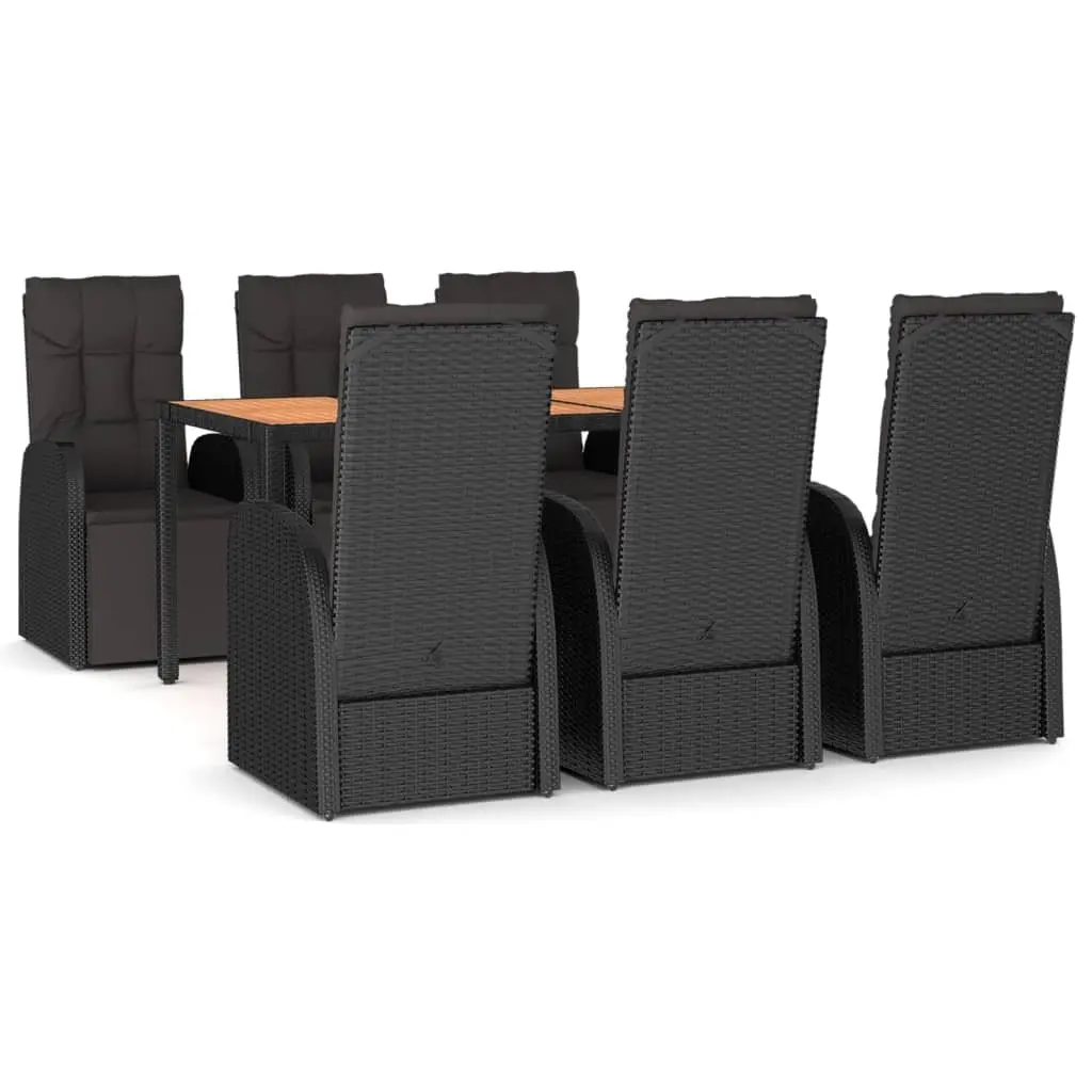 7 Piece Black Poly Rattan Garden Dining Set