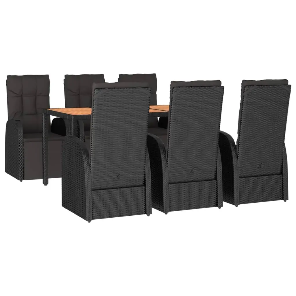 7 Piece Black Poly Rattan Garden Dining Set
