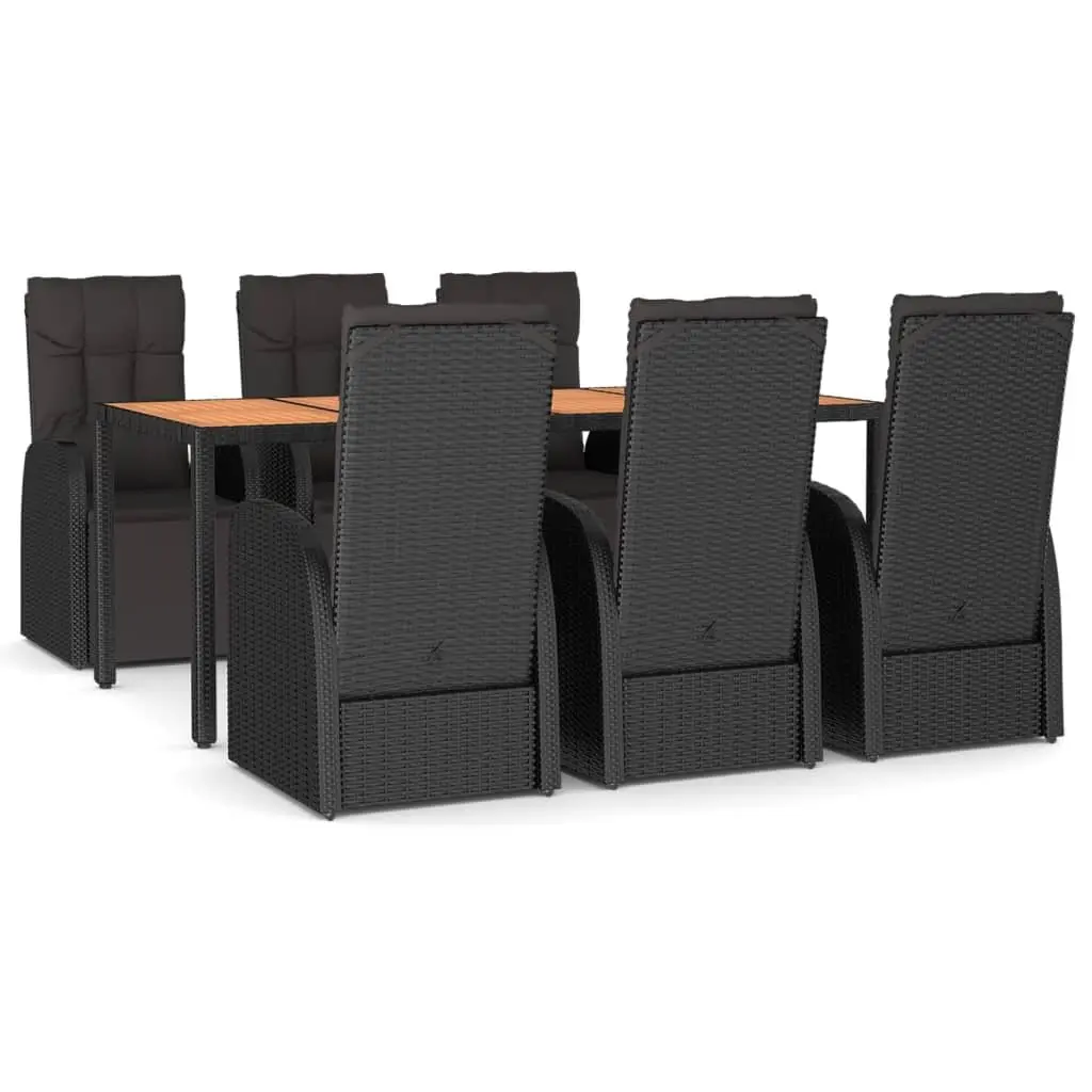 7 Piece Garden Dining Set Poly Rattan Acacia Wood Black Outdoor Patio Furniture