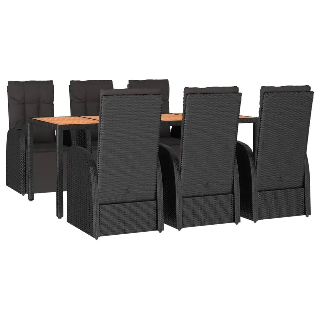 7 Piece Garden Dining Set Poly Rattan Acacia Wood Black Outdoor Patio Furniture
