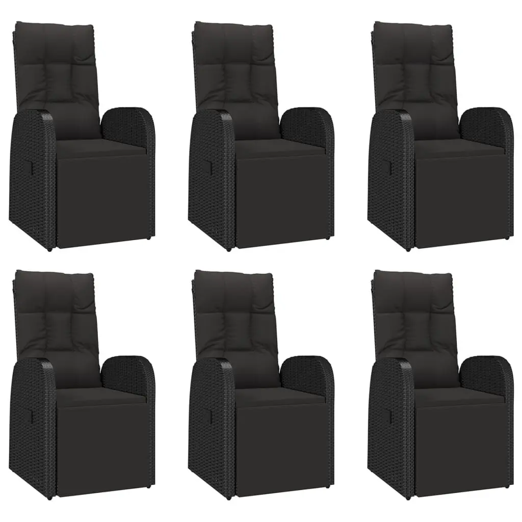 7 Piece Garden Dining Set Poly Rattan Acacia Wood Black Outdoor Patio Furniture