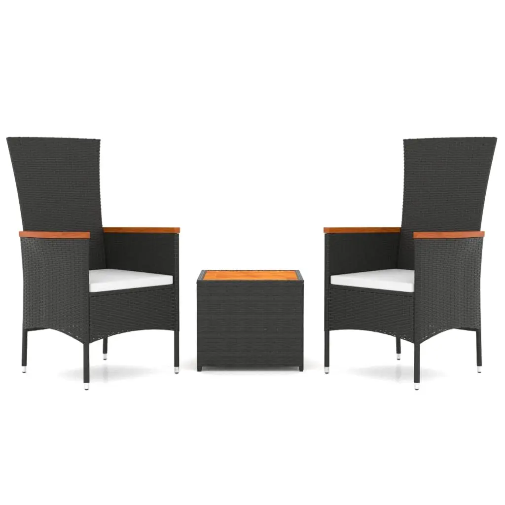 3 Piece Outdoor Lounge Set PE Rattan Acacia Wood Steel Black
