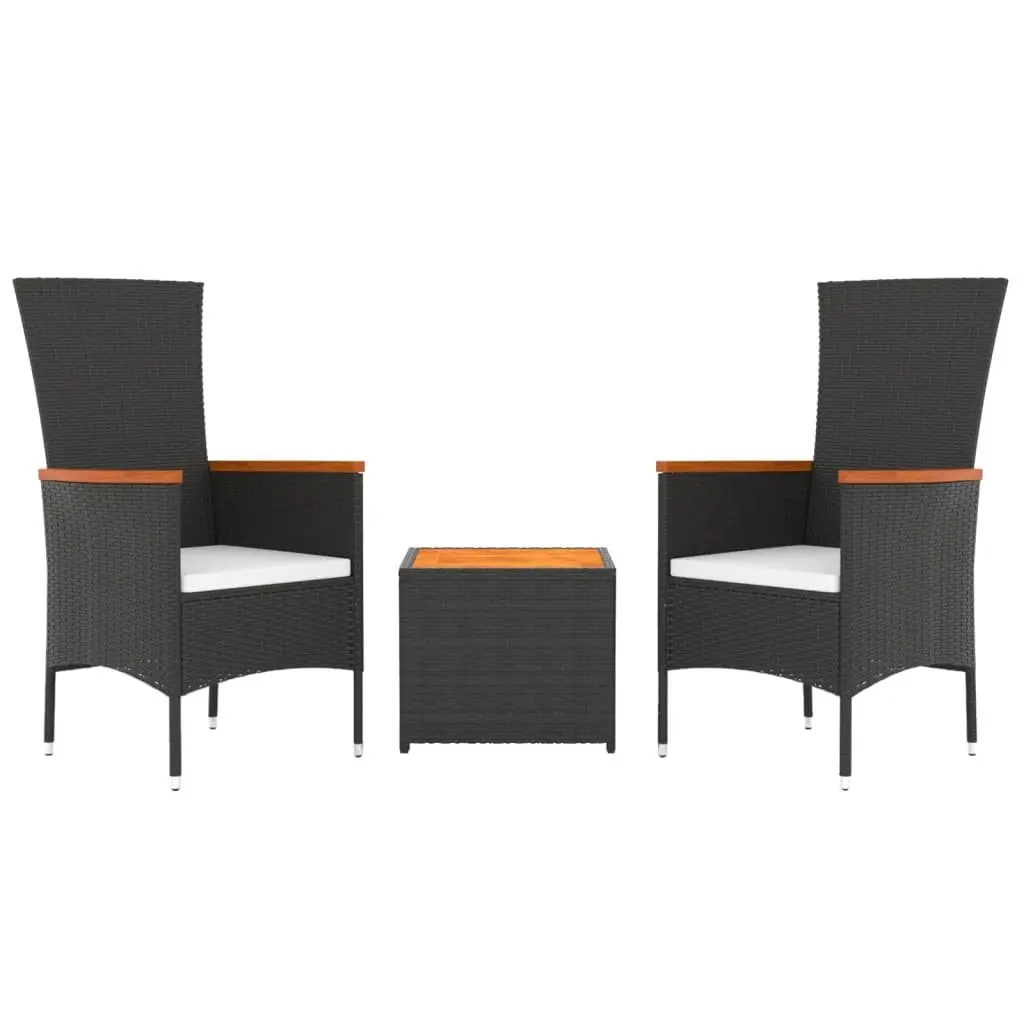 3 Piece Outdoor Lounge Set PE Rattan Acacia Wood Steel Black