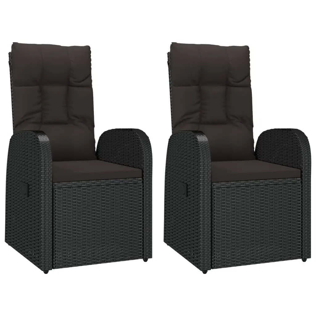 3 Piece Outdoor Lounge Set PE Rattan Steel Frame Black Garden Chair Table Cushion Pillow