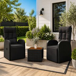 Sturdy 3 Piece Outdoor Lounge Set Black Rattan Furniture